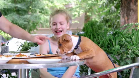 Puppies love pizza too. +plus baby and puppy compilation at an epic moment.