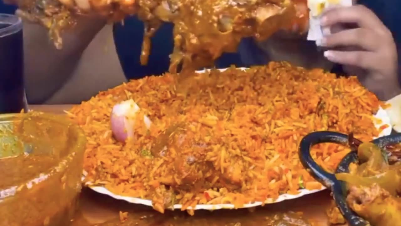 Mutton biryani eating