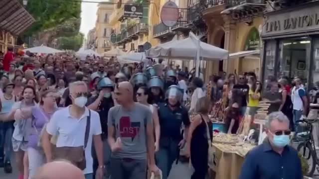 Palermo, Italy Green Pass Protest: No Green Passes