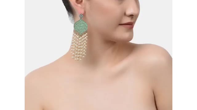 Zaveri PearlsGreen & Off-White Gold-Plated Drop Earrings.80%off Shop now