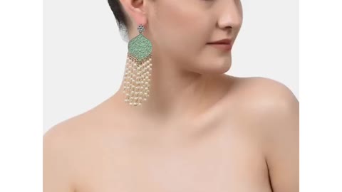 Zaveri PearlsGreen & Off-White Gold-Plated Drop Earrings.80%off Shop now