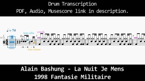 Alain Bashung - La Nuit Je Mens - Drum Transcription