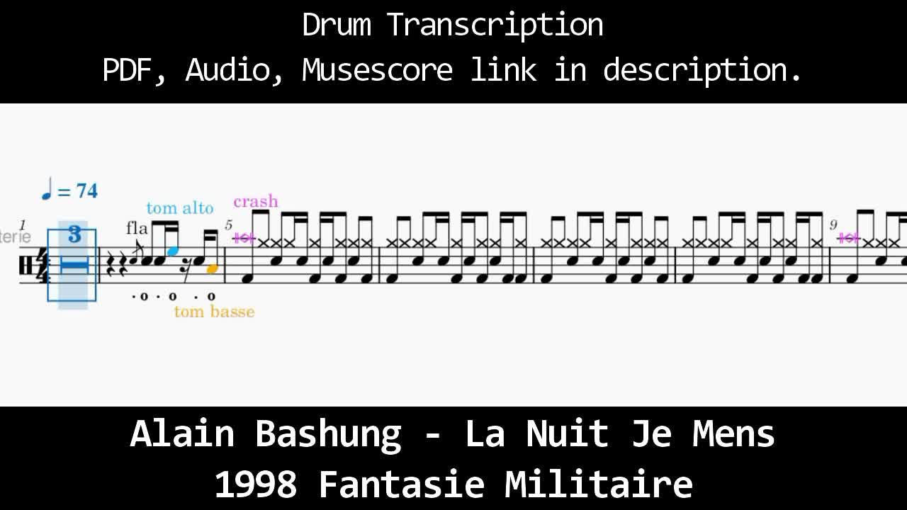 Alain Bashung - La Nuit Je Mens - Drum Transcription