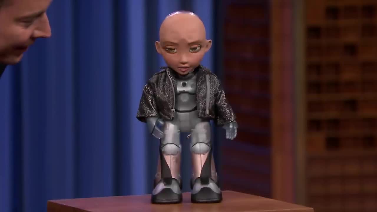 Sophia the robot and Jimmy sing a duet of say something