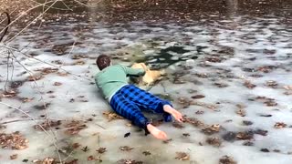 Golden Retriever Saved from Frozen Murky Pond