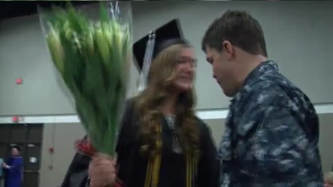 Deployed Sailor Surprises Sister at Commencement