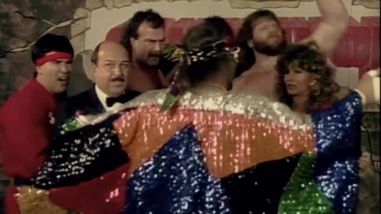 TEAM MADNESS SURVIVOR SERIES OPENING MATCH PROMO THANKSGIVING NIGHT 1987 BRUTUS THE BARBER BEEFCAKE RICKY STEAM BOAT RANDY SAVAGE JAKE THE SNAKE