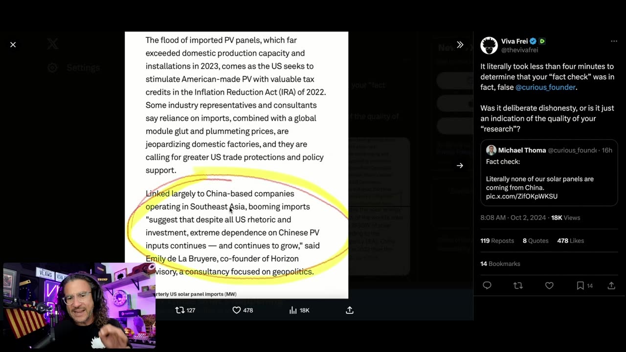 JD Vance Fact-Check TRUE! China is the BIGGEST Importer of Solar Panels to U.S. - Viva Frei CLIP