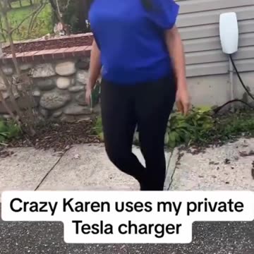 Obnoxious Karen Parks In This Stranger's Driveway And Uses His Charger To Charge Her Tesla