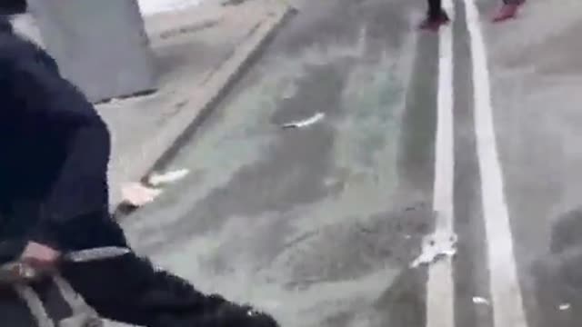 ! Two guys fighting with knives at a pizza joint outside of Penn Station in NYC.