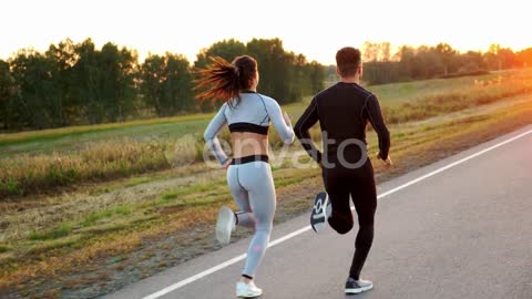 Healthy Lifestyle Woman and Man Running