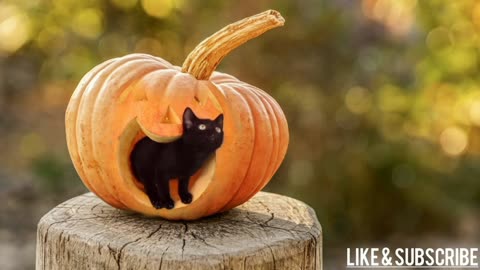 Cute Little Black Kitten Looking Out of Pumpkin!