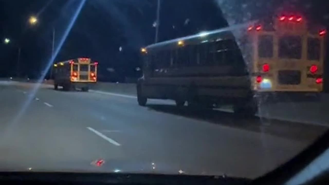 10 buses all windows blacked out at 1am
