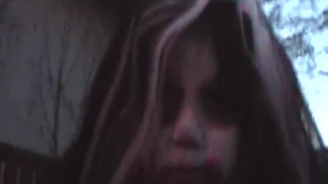 Halloween twin girl is makeup as Exorcist and her twin sister is a zebra Diane sisters 2010