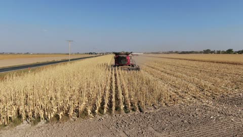 Low view of combine turning