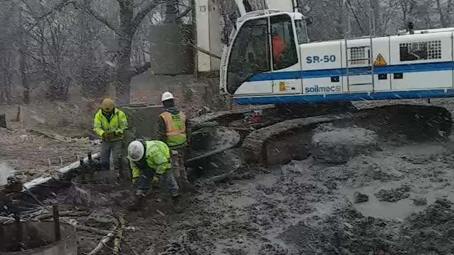 Drilled shafts on a snowy day