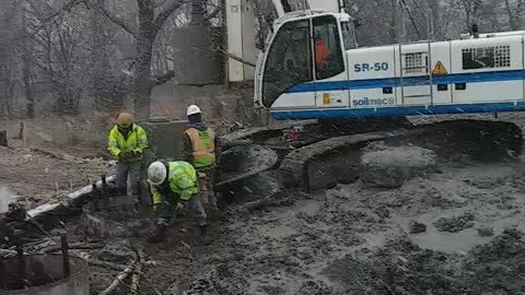 Drilled shafts on a snowy day