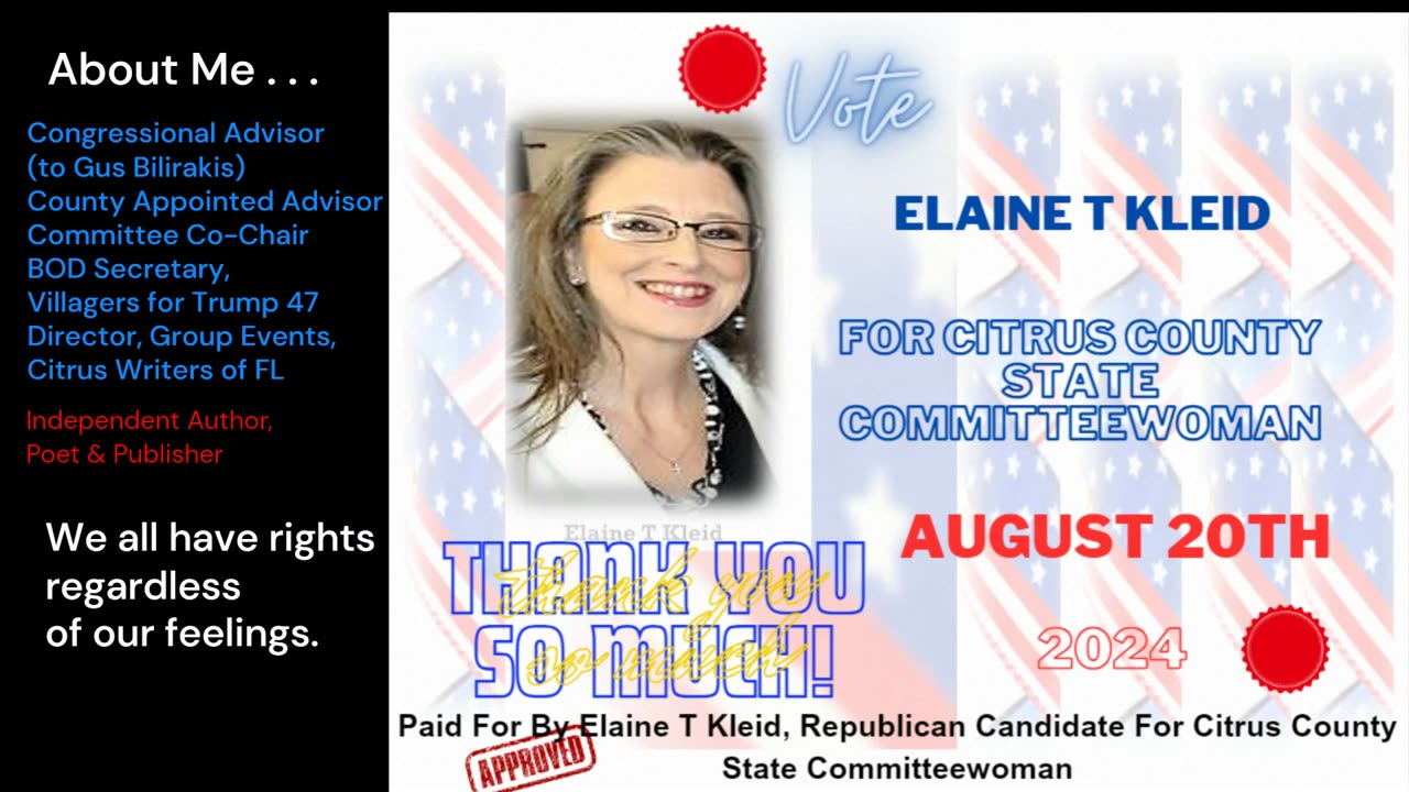 Elaine T Kleid For Citrus County State Committeewoman August 20, 2024