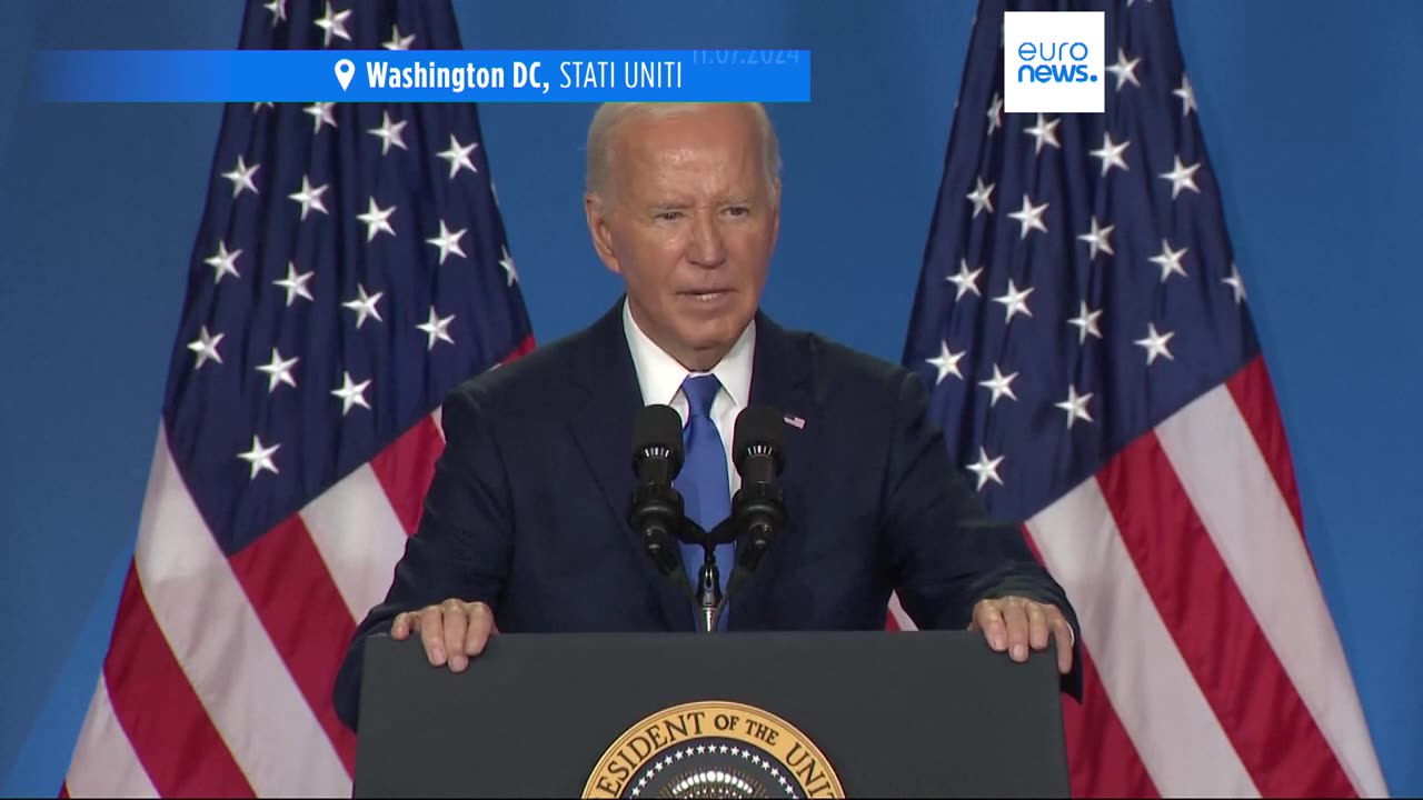 NOTIZIE DAL MONDO 75°SUMMIT NATO Joseph Biden detto Joe conclude il summit con una conferenza stampa in cui Joseph Biden detto Joe confonde Zelensky con Putin e Harris con Trump, ma si dice determinato a correre per la presidenza.