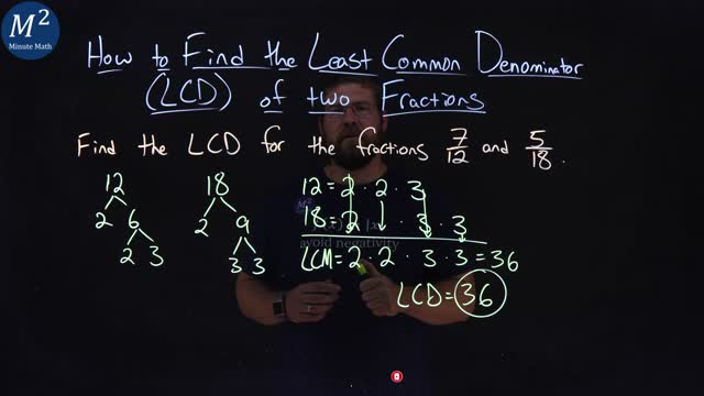 How to Find the Least Common Denominator LCD of Two Fractions | 7/12 and 5/18 | Part 1 of 2 | Minute