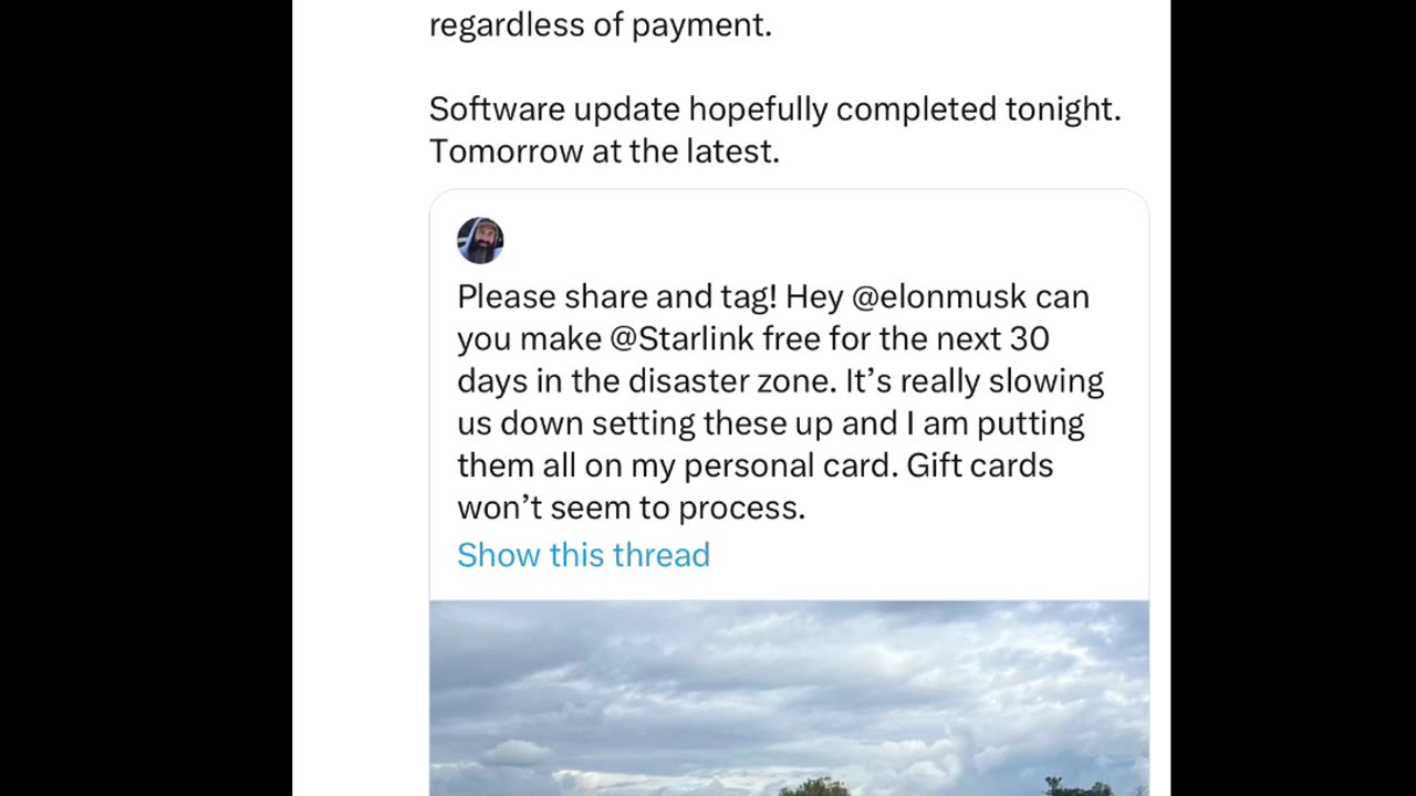 UPDATE FROM ELON re deployment of Starlink for Helene victims. One of AMERICAS HEROES!