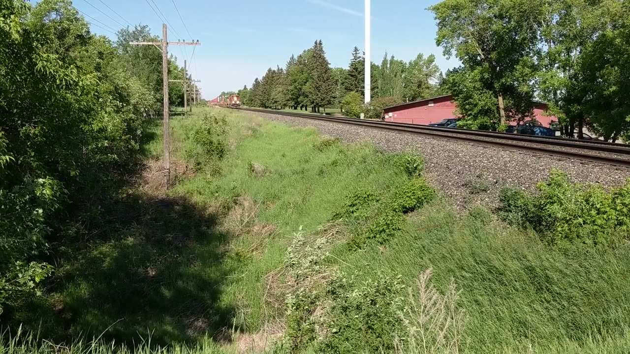 Canadian Pacific train sweeps in to town.