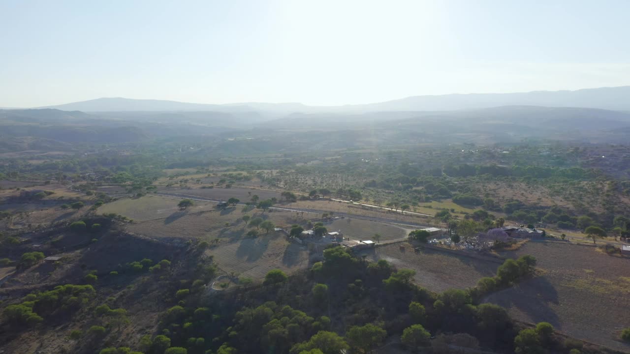 Sunrise in the countryside aerial shot