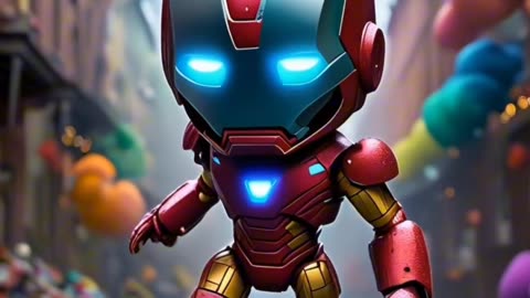 AI Generated Video of Iron Man standing in the colourful city