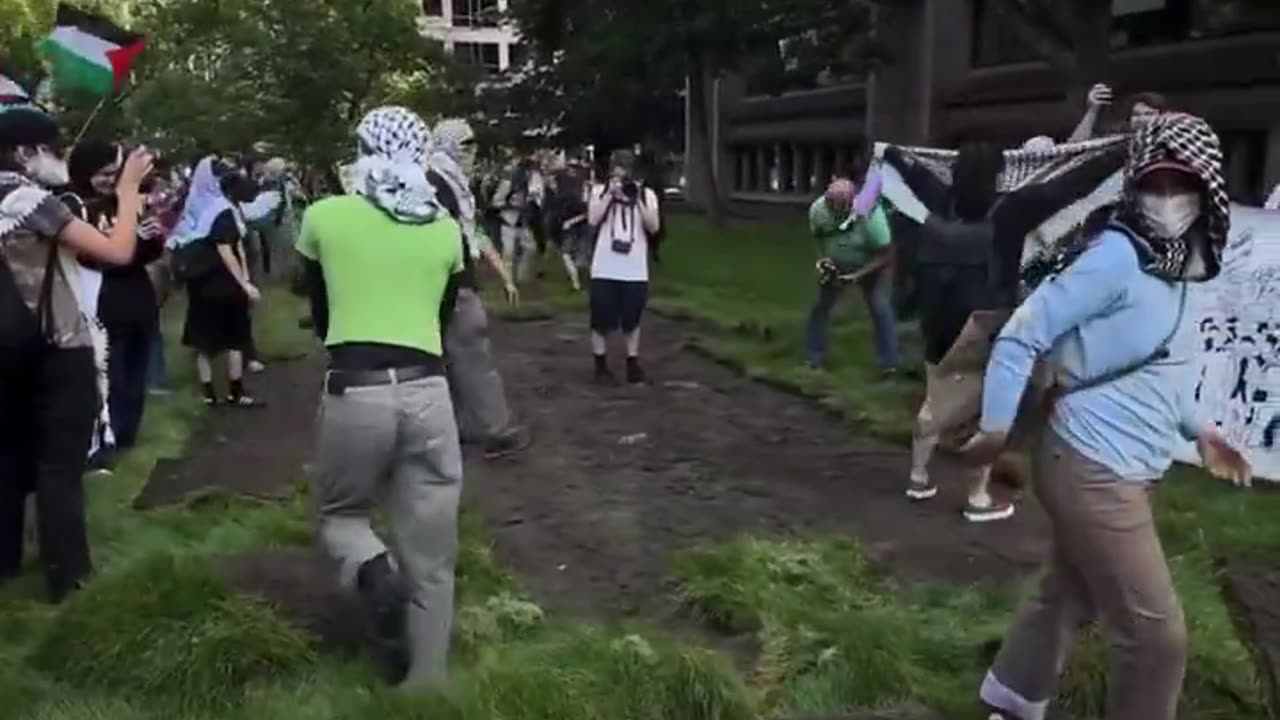 Pro-Palestinian protesters tear up turf at McGill University in Montreal