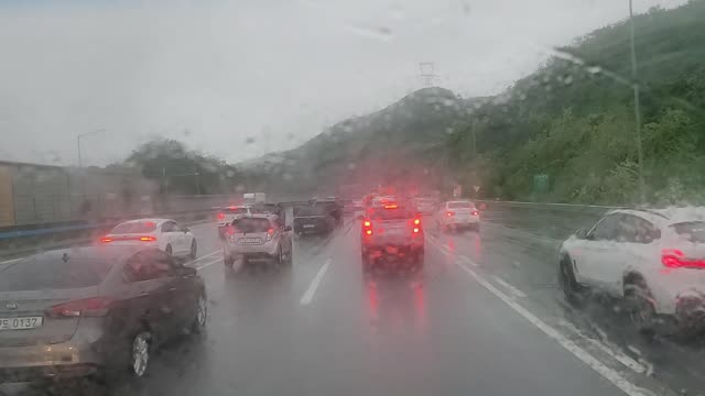 Highway congestion on a rainy day