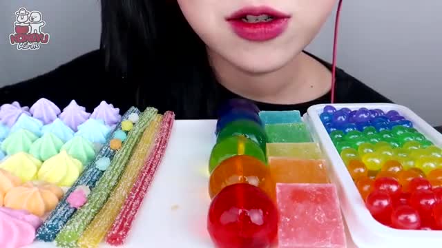 ASMR RAINBOW DESSERTS, POPPING BOBA, JELLY, GUMMY MUKBANG NO TALKING EATING