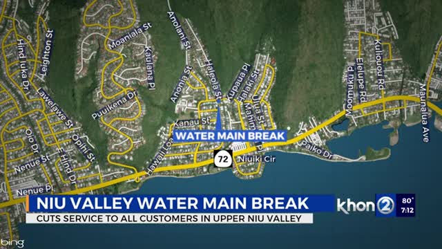 Water main break impacts Niu Valley