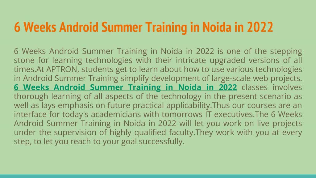 6 Weeks Android Summer Training in Noida in 2022