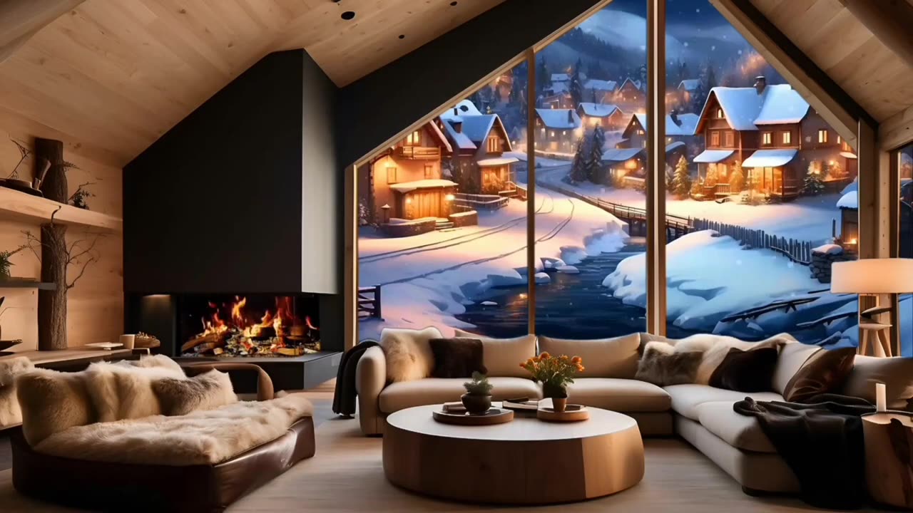 snowy retreat:cozy fireside ambiance for sleep,study,relaxation,and meditation