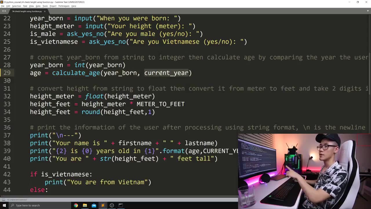 34. Code calculate age function-Khóa học Lập trình Python- DLTT- Dùng function rút gọn code -P6