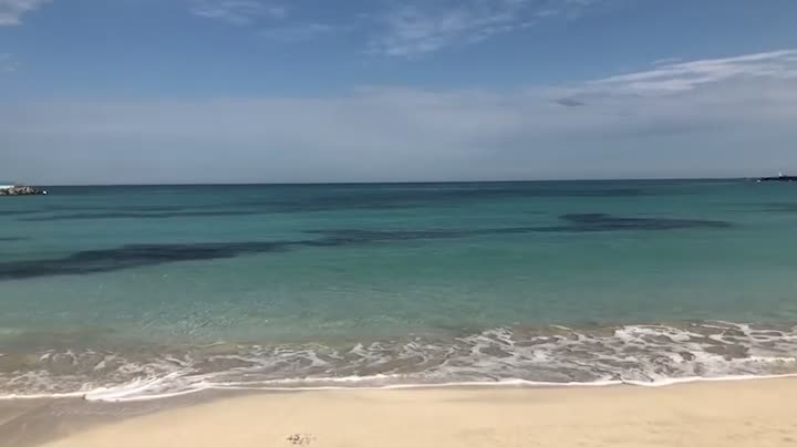 The beach is really cool. Look at the color of the ocean.