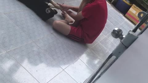 Playing with His Dog was Really Fun