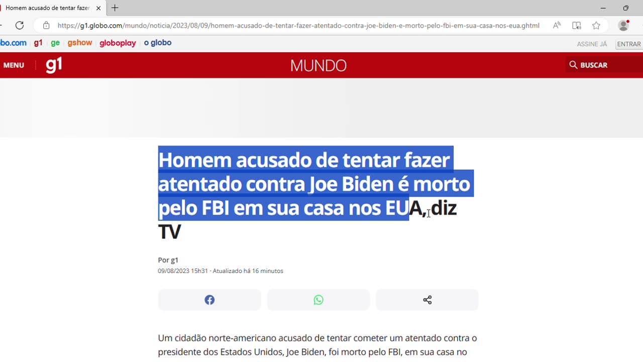 Homem acusado de tentar fazer atentado contra Joe Biden é morto pelo FBI em sua casa nos EUA, diz TV