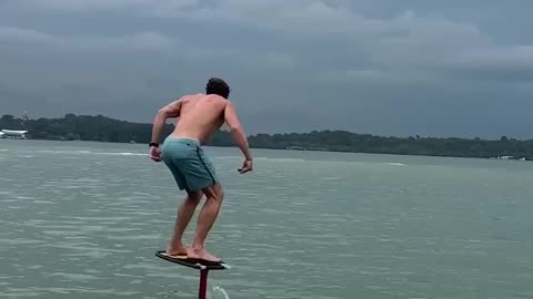 Ladder Stunt Onto Hydrofoil Board 🏄‍♂️
