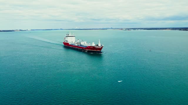 4k cinematic drone shot of Freighter on Detroit River