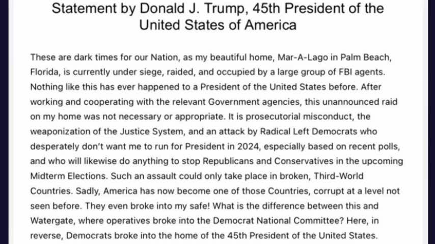 Trumps Statement Regarding The Raid.