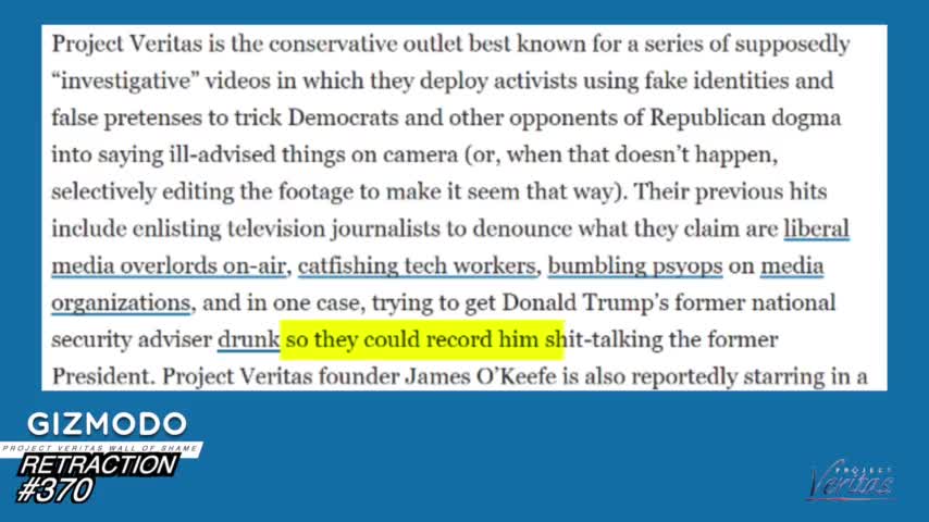 RETRACTO #370: Gizmodo Reporter Tom McKay RETRACTS Multiple False Statements About Project Veritas