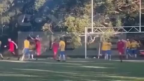 Goalkeeper is knocked into own net with ball in hand