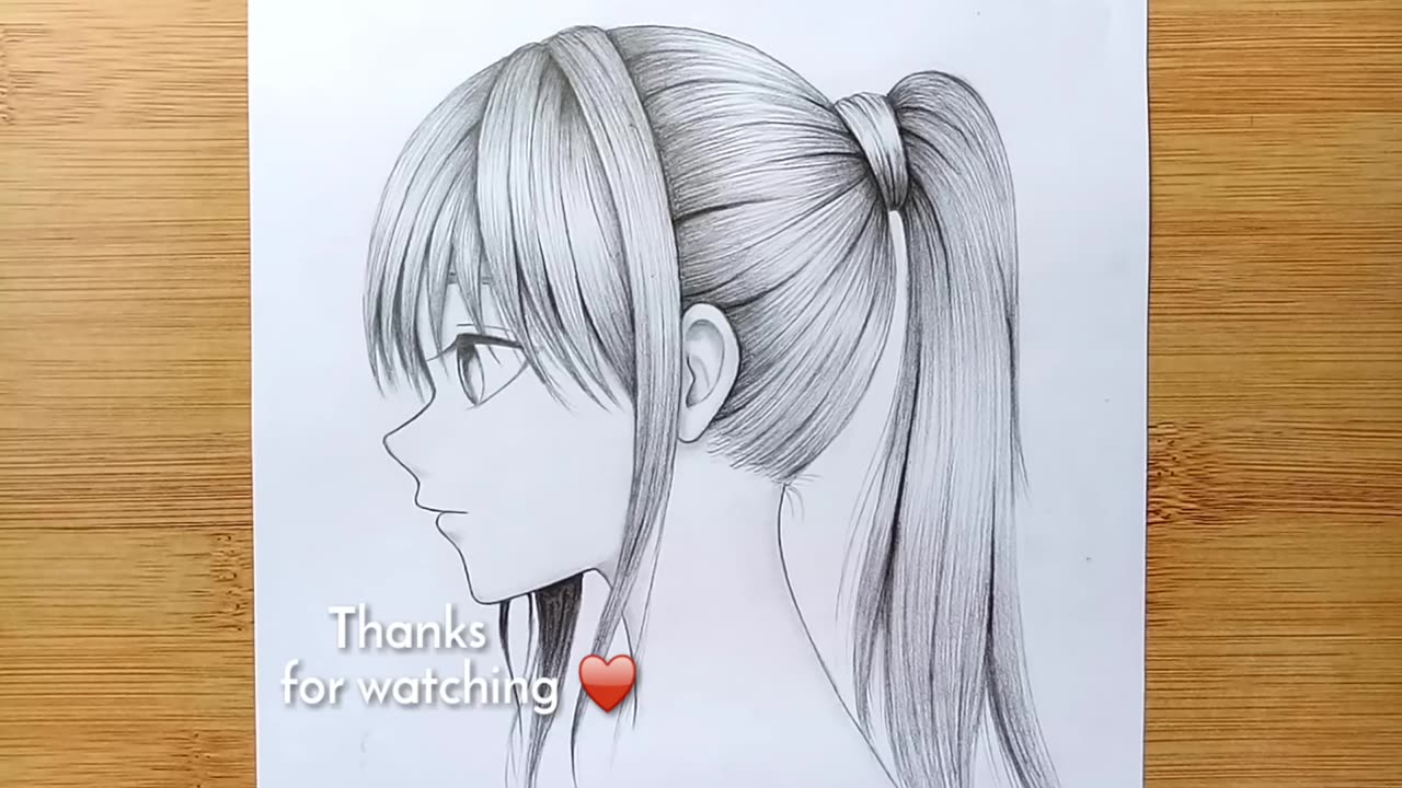 Anime Girl Drawing Tutorial for beginners by One pencil __ How to draw anime girl in SIDE VIEW