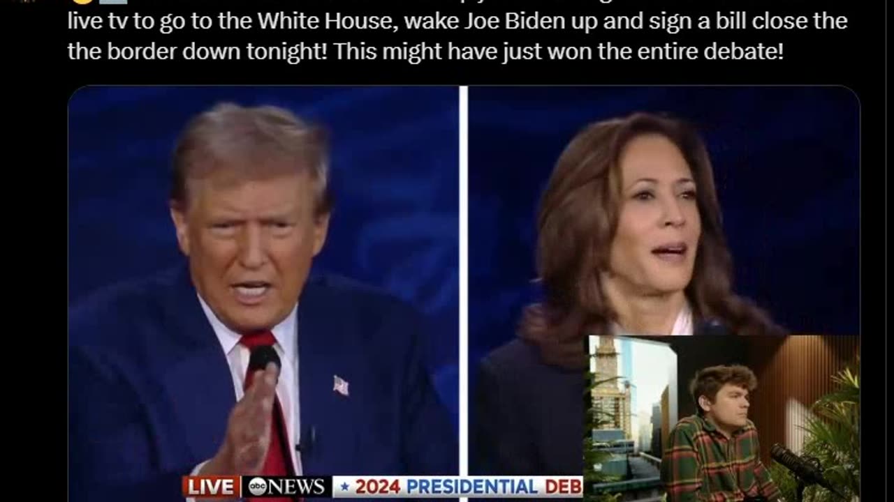 BREAKING NEWS: Donald Trump just challenged Kamala Harris on live tv to go to the White House, wake Joe Biden up and sign a bill close the the border down tonight! This might have just won the entire debate!