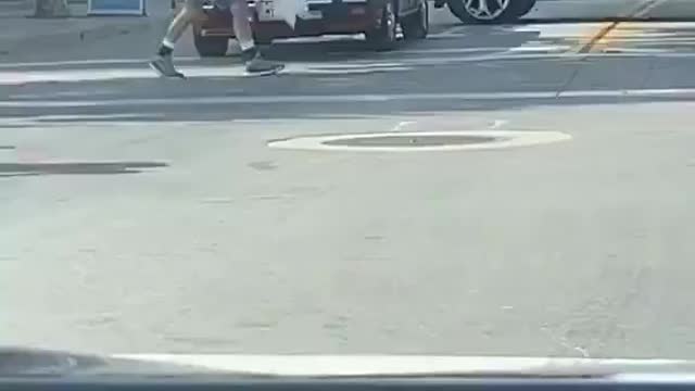 Walking his pet!