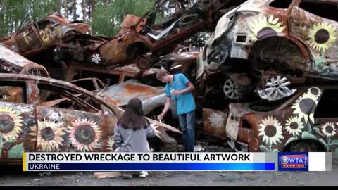 Ukraine cars destroyed in war turned into botanical artworks