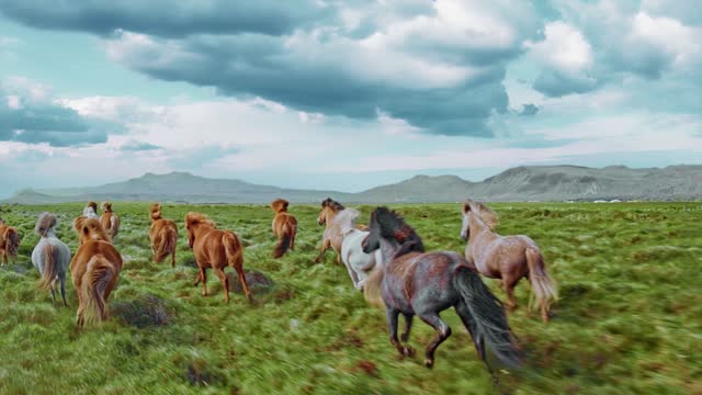 Horses running on the prairie