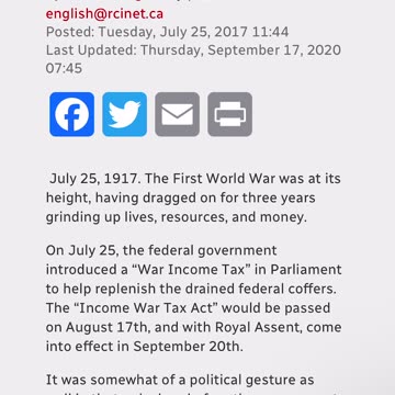 Canada history, July 25: 100 years of "temporary" tax