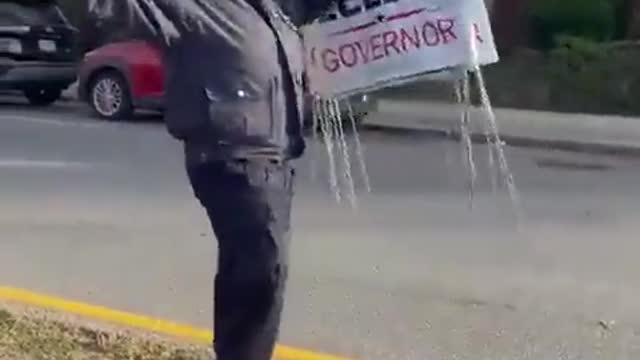 NYPD cop stealing Lee Zeldin signs